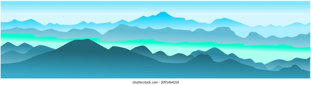 Panorama-Vektorgrafik von Bergrücken und Flusslandschaft