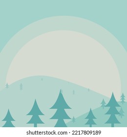 Panorama View of Bluee Hills At Winter Sunshine, Illustration Flat Style