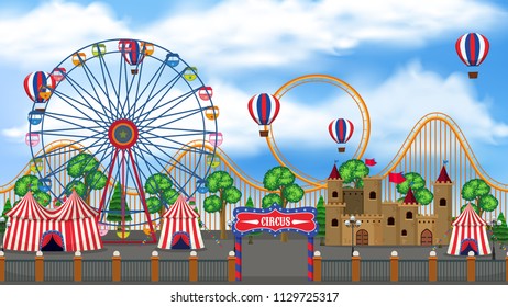 A panorama view of circus illustration