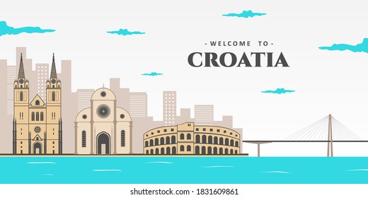 Panorama view of Croatia city landscape. Great view at famous european travel destination city of Dubrovnik. Summer vacation concept. UNESCO world heritage site. Discover the beauty of earth.