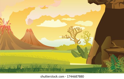Panorama View of Forest vector, animation vector background, mountain landscape vector