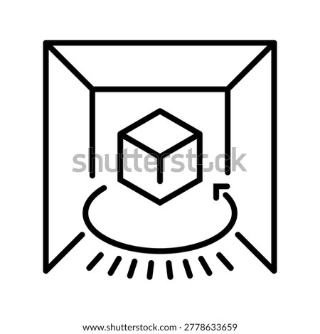 Panorama view icon. Technology and 360 view line symbol. Black and white.