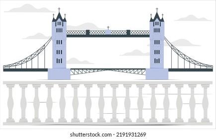 Panorama view of iconic landmark famous Tower Bridge over Thames river in London England UK Great Britain in Europe. Tower Bridge (London, UK) isolated on white background. vector illustration