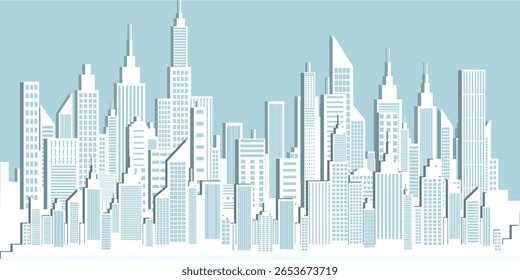 Vista panorâmica do vetor de estilo de corte de papel skyline.

