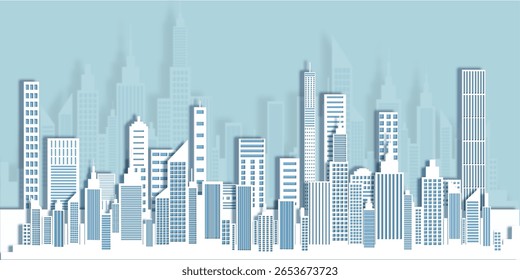 Vista panorâmica do vetor de estilo de corte de papel skyline.
