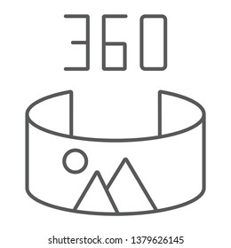 Panorama view thin line icon, panoramic and rotation, 360 degree sign, vector graphics, a linear pattern on a white background, eps 10.