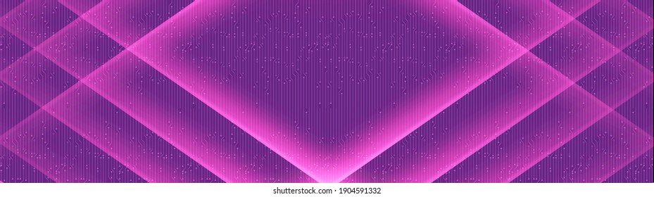 Panorama Violet Neon Light Background,Hi-tech Digital and sound wave Concept design,Free Space For text in put,Vector illustration.