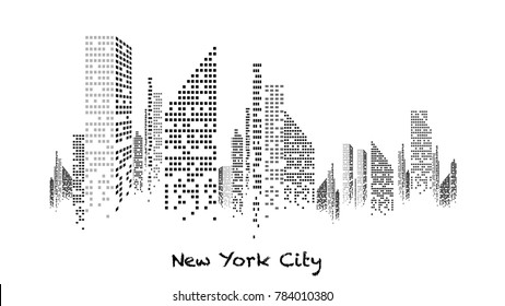 Panorama of White and Black illuminated Building under construction, skyscrapers and flat, light, stage, home, house, art, new york, usa