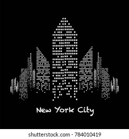 Panorama of White and Black illuminated Building under construction, skyscrapers and flat, light, stage, home, house, art, new york, usa