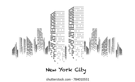 Panorama of White and Black illuminated Building under construction, skyscrapers and flat, light, stage, home, house, art, new york, usa