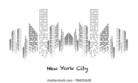 Panorama of White and Black illuminated Building under construction, skyscrapers and flat, light, stage, home, house, art, new york, usa