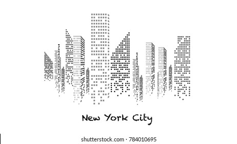 Panorama of White and Black illuminated Building under construction, skyscrapers and flat, light, stage, home, house, art, new york, usa