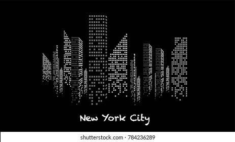 Panorama of White and Black illuminated Building under construction, skyscrapers and flat, light, stage, home, house, art, new york, usa