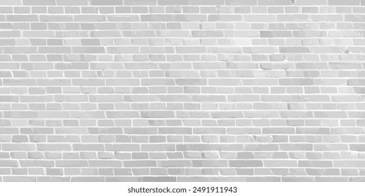 Panorama white brick wall texture background, brick wall texture for interior or exterior design backdrop, white brick wall texture wallpaper background. Vector illustration.