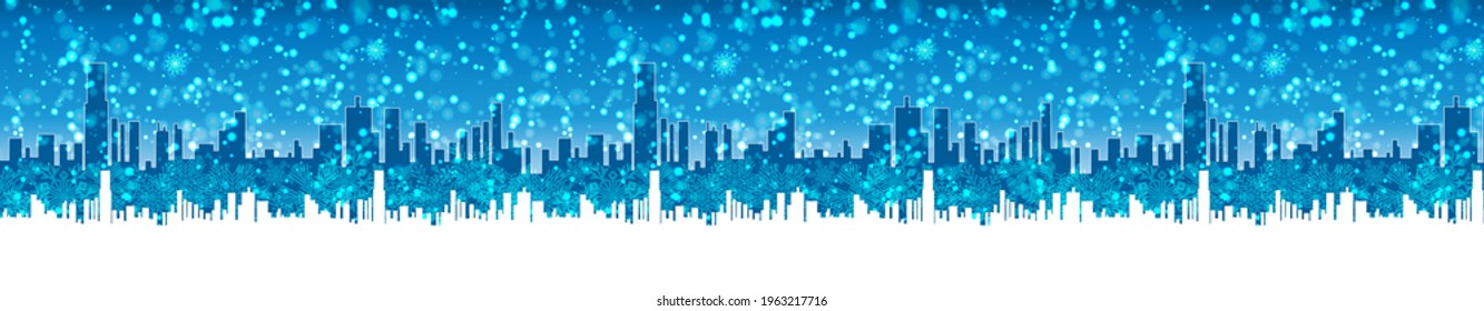 Panorama del paisaje de invierno. Resumen de la silueta nevada de un paisaje urbano. Ilustración del vector