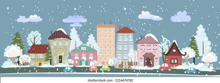 panorama of winter cityscape for your design