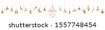 panorama xmas concept with different hanging abstract icons for christmas and wintertime colored gold, snow flakes and greetings for christmas and New Year