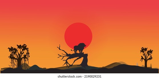 Panorama.silhouette animal en áfrica con puesta de sol. Asombrosa puesta de sol y amanecer.  Tema Safari. jirafas , león , rinoceronte. Safari de Kenia.