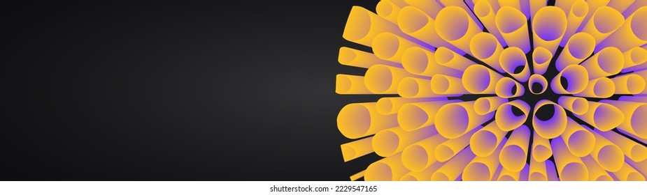 Panoramic abstract background with colorful 3d shape. Vector 3d microbe or virus isolated on black background. Modern horizontal banner template