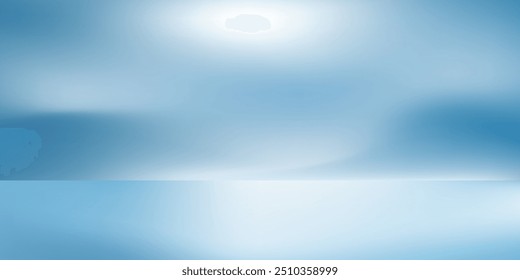 Fundo azul abstrato panorâmico para a apresentação do produto com luz solar e parede de sombras desfocadas. Fundo de inverno, simples como o mar