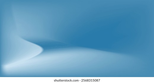 Panoramic abstract blue background for product presentation with sunlight and blurred shadows wall. Winter background.