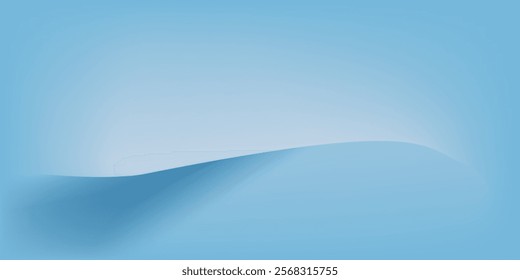 Panoramic abstract blue background for product presentation with sunlight and blurred shadows wall. Winter background.