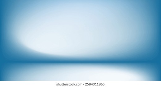 Panoramic abstract blue background for product presentation with sunlight and blurred shadows wall
