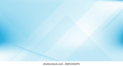 Panoramic abstract blue background for product presentation with sunlight and blurred shadows wall. Winter background.