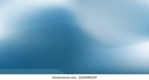 Panoramic abstract blue background for product presentation with sunlight and blurred nice