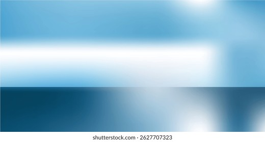 Panoramic abstract blue background for product presentation with sunlight and blurred shadows wall. Winter background.
