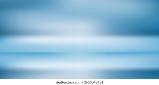 Panorama abstrakter blauer Hintergrund für Produktpräsentation mit Sonnenlicht und unscharfer Schattenwand. Winterhintergrund