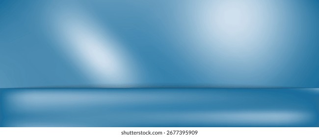 Panorama abstrakter blauer Hintergrund für Produktpräsentation mit Sonnenlicht und unscharfer Schattenwand. Winterhintergrund. EPS 10