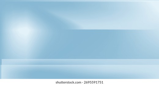 Panoramic abstract blue background for product presentation with sunlight and blurred shadows wall. Winter background. eps 10.
 