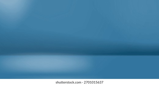 Fondo azul abstracto panorámico para la presentación del producto con la luz del sol y la pared borrosa de las sombras. Fondo de invierno.
