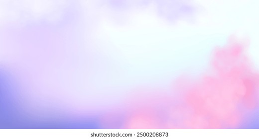 Panoramic abstract pink blue sky background. Skyscape with fluffy clouds. Gradient fantasy paradise background.