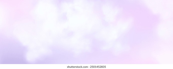 Fondo de cielo azul rosado abstracto panorámico. Skyscape con nubes esponjosas. Fondo de paraíso de fantasía degradado.