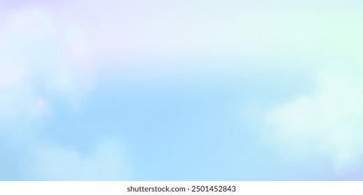 Fondo de cielo azul rosado abstracto panorámico. Skyscape con nubes esponjosas. Fondo de paraíso de fantasía degradado.
