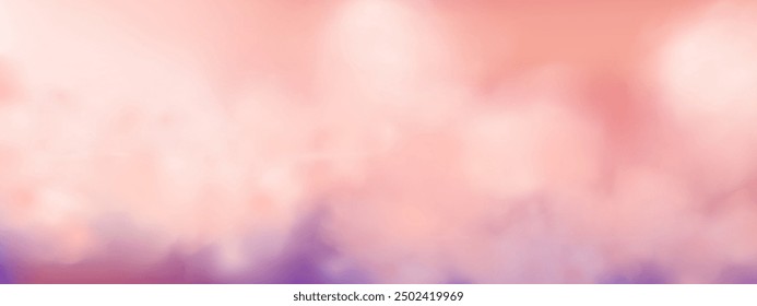 Panoramic abstract pink blue sky background. Skyscape with fluffy clouds. Gradient fantasy paradise background.