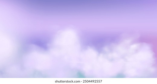 Panoramic abstract pink blue sky background. Skyscape with fluffy clouds. Gradient fantasy paradise background.