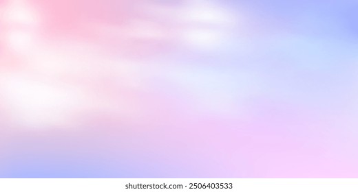 Panoramic abstract pink blue sky background. Skyscape with fluffy clouds. Gradient fantasy paradise background.