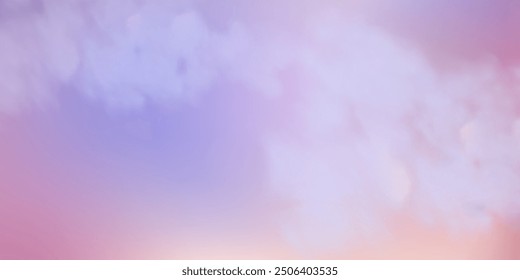 Panoramic abstract pink blue sky background. Skyscape with fluffy clouds. Gradient fantasy paradise background.