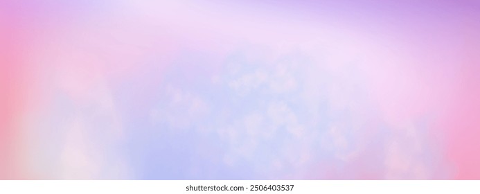 Panoramic abstract pink blue sky background. Skyscape with fluffy clouds. Gradient fantasy paradise background.