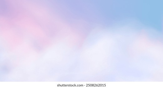 Panoramic abstract pink blue sky background. Skyscape with fluffy clouds. Gradient fantasy paradise background.