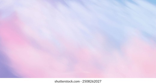 Panoramic abstract pink blue sky background. Skyscape with fluffy clouds. Gradient fantasy paradise background.