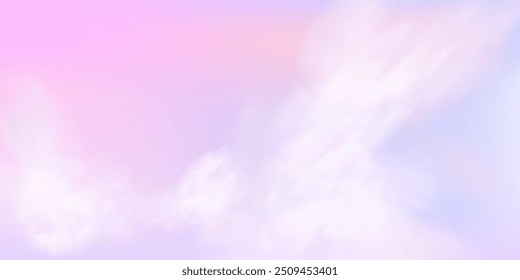Panoramic abstract pink blue sky background. Skyscape with fluffy clouds. Gradient fantasy paradise background.