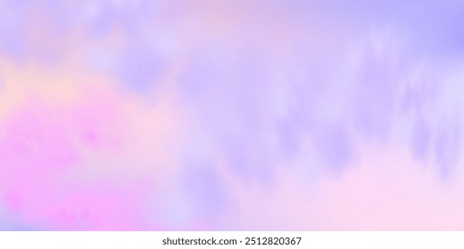Panoramic abstract pink blue sky background. Skyscape with fluffy clouds. Gradient fantasy paradise background.