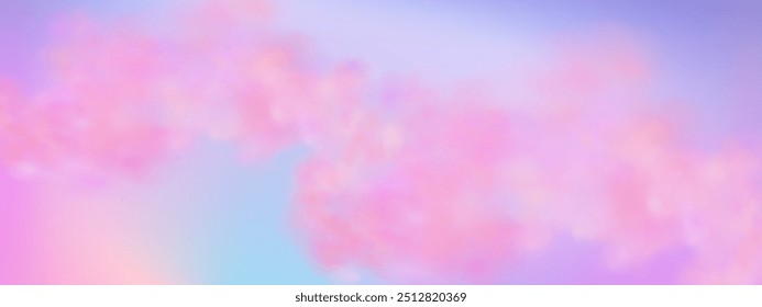 Panorama abstrakter rosafarbener blauer Himmelhintergrund. Skyscape mit flauschigen Wolken. Farbverlauf Fantasy Paradies Hintergrund.