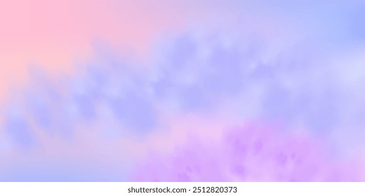 Panoramic abstract pink blue sky background. Skyscape with fluffy clouds. Gradient fantasy paradise background.