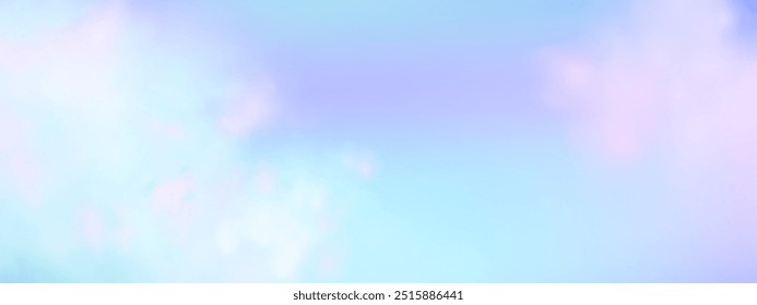 Panoramic abstract pink blue sky background. Skyscape with fluffy clouds. Gradient fantasy paradise background.