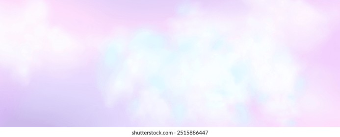 Panoramic abstract pink blue sky background. Skyscape with fluffy clouds. Gradient fantasy paradise background.